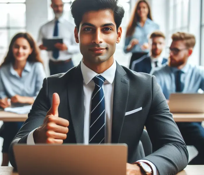 Professionals working together with positive attitude